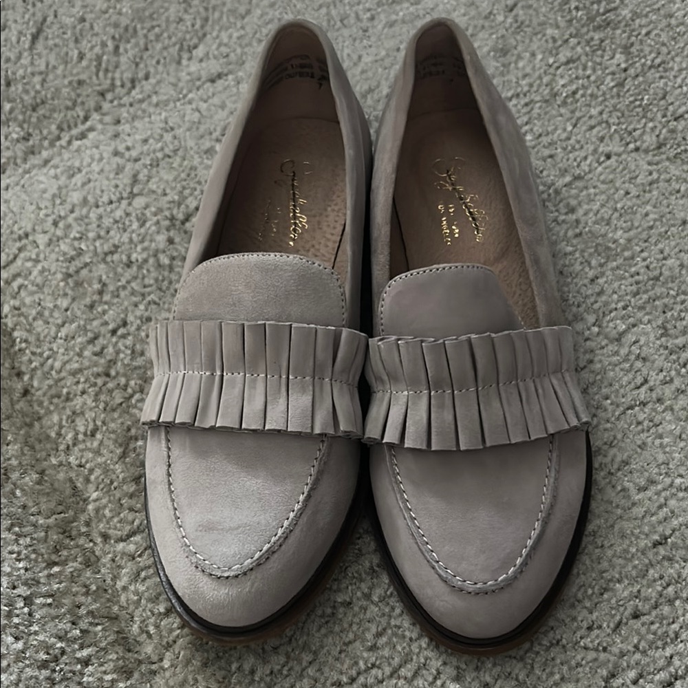 Gray Loafers with Fringe Detail